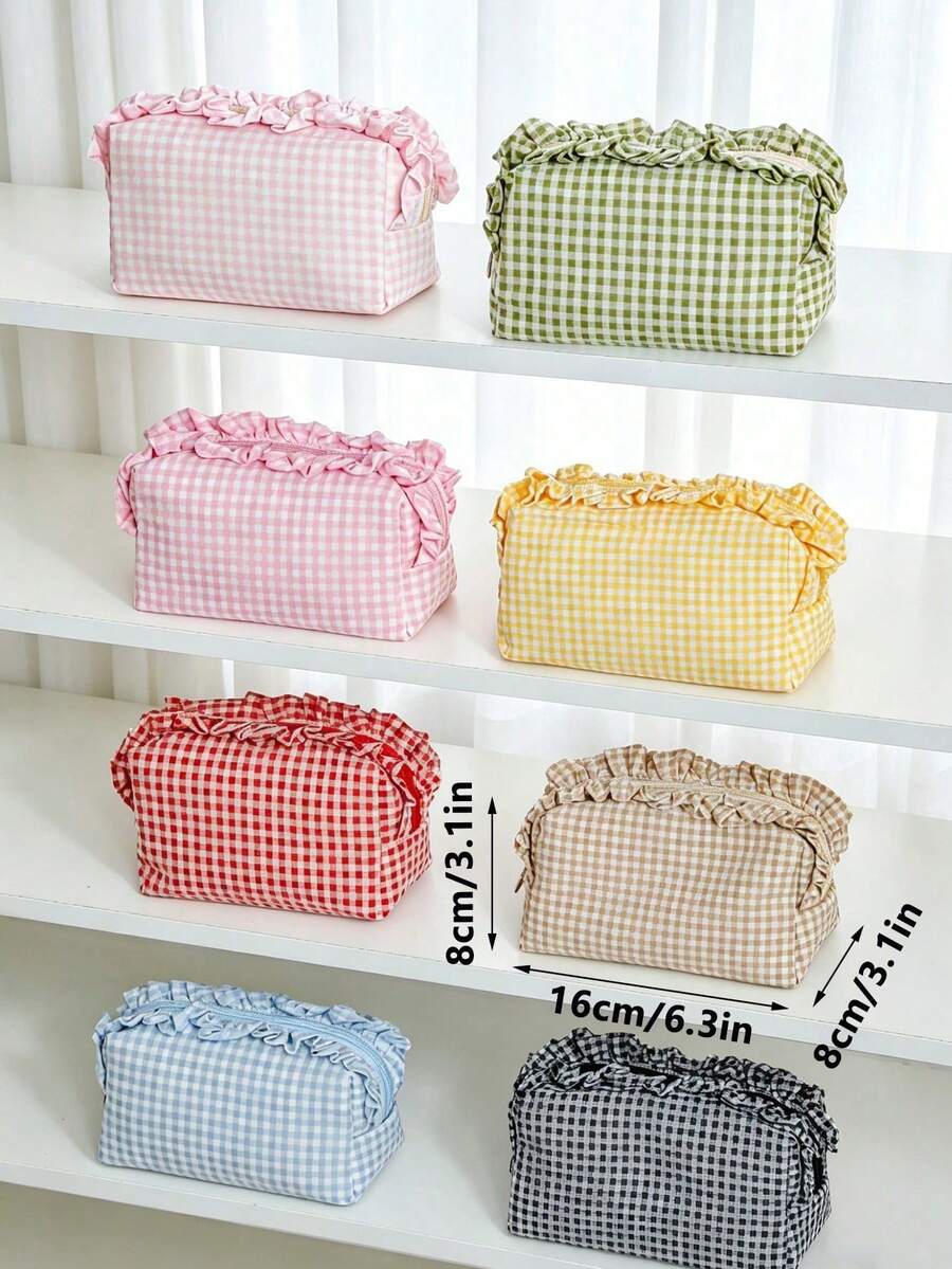 Ruffled Plaid Travel Makeup Pouch — gallery image 6