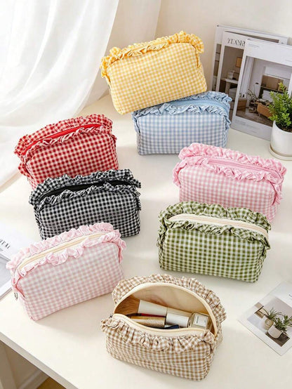 Ruffled Plaid Travel Makeup Pouch — gallery image 3