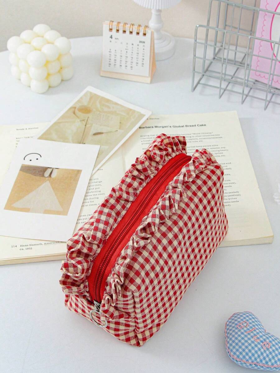 Ruffled Plaid Travel Makeup Pouch — gallery image 9