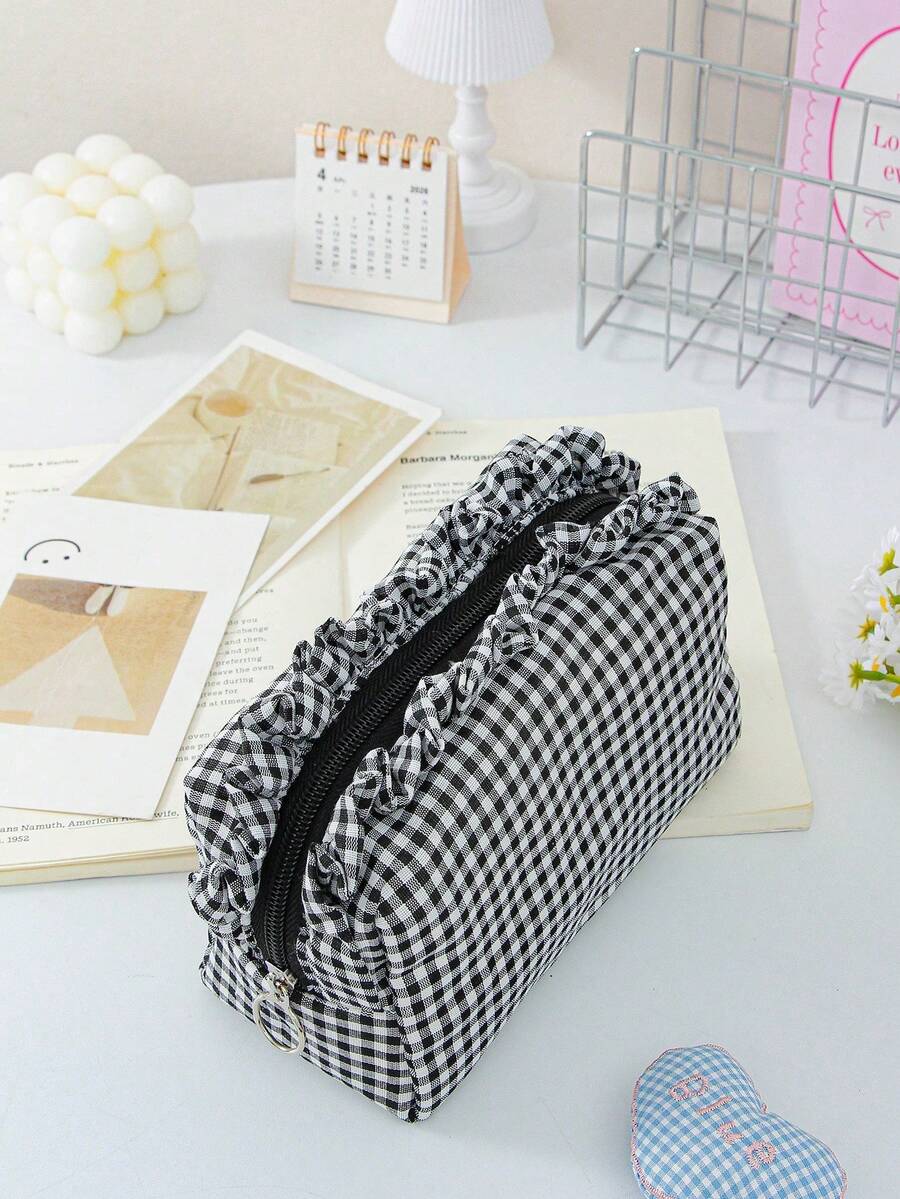Ruffled Plaid Travel Makeup Pouch — gallery image 7