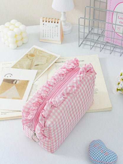 Ruffled Plaid Travel Makeup Pouch — gallery image 11