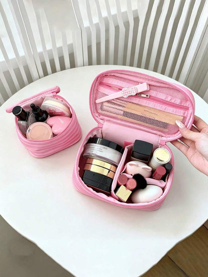 Pink Striped Makeup Organizer with Mirror — gallery image 6