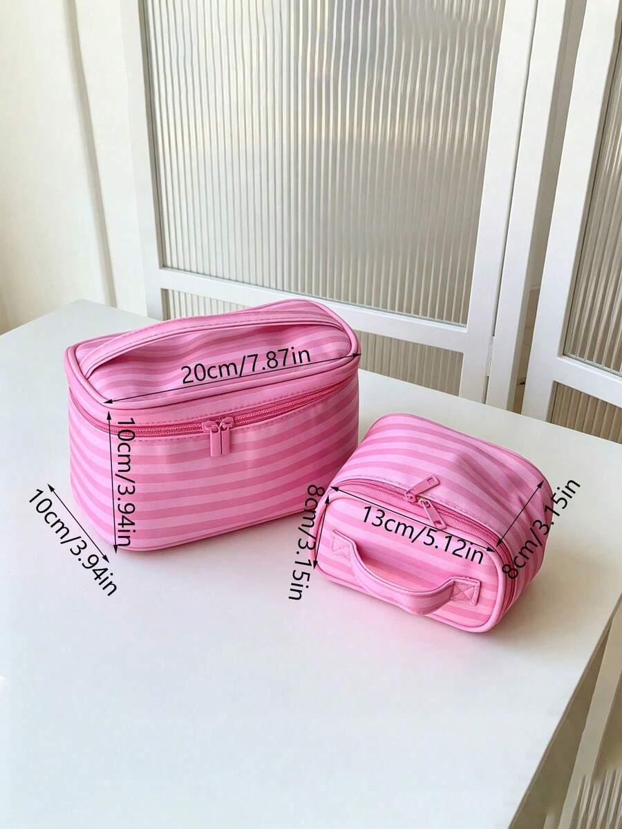 Pink Striped Makeup Organizer with Mirror — gallery image 11