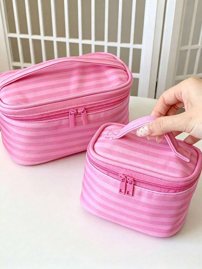 Pink Striped Makeup Organizer with Mirror — gallery image 5