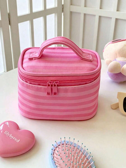 Pink Striped Makeup Organizer with Mirror — gallery image 7