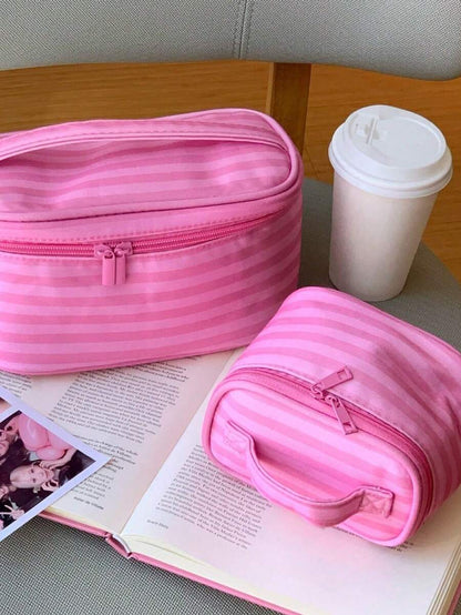 Pink Striped Makeup Organizer with Mirror — gallery image 9