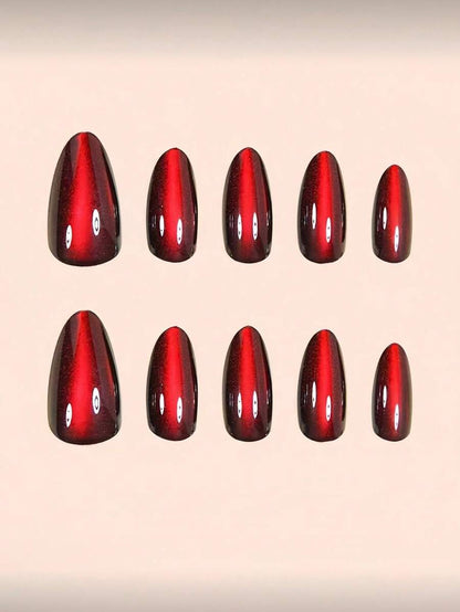 Black-to-Cherry Cat-Eye Almond Press-On Nails — gallery image 2