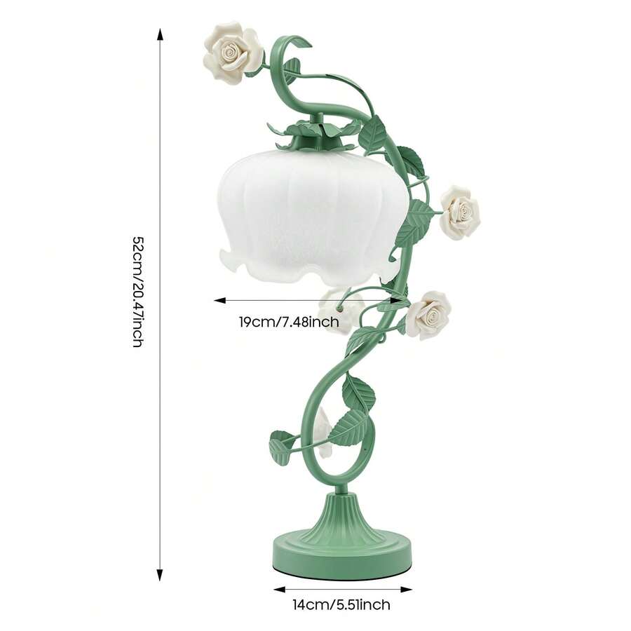 Rose Table Lamp with Curved Glass Shade, White & Green — gallery image 11