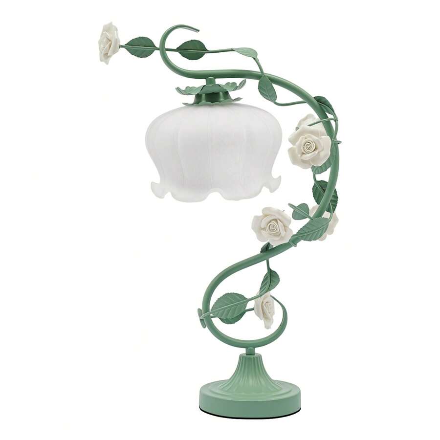 Rose Table Lamp with Curved Glass Shade, White & Green — gallery image 6