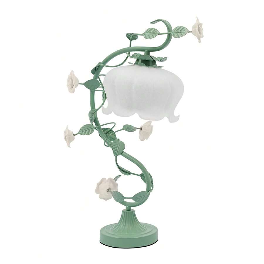 Rose Table Lamp with Curved Glass Shade, White & Green — gallery image 7