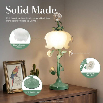 Rose Table Lamp with Curved Glass Shade, White & Green — gallery image 5