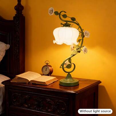 Rose Table Lamp with Curved Glass Shade, White & Green — gallery image 12