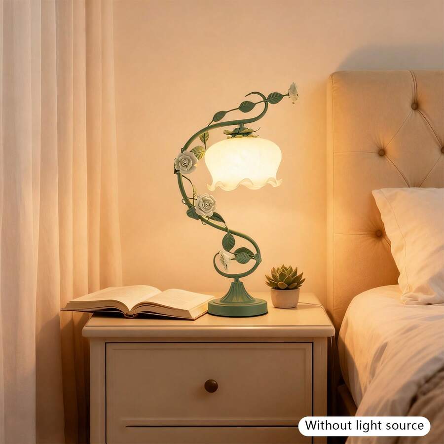 Rose Table Lamp with Curved Glass Shade, White & Green — gallery image 3