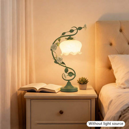 Rose Table Lamp with Curved Glass Shade, White & Green — gallery image 3
