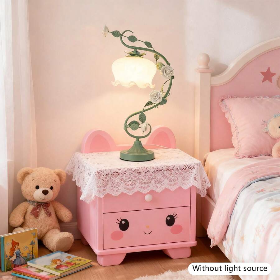 Rose Table Lamp with Curved Glass Shade, White & Green — gallery image 2