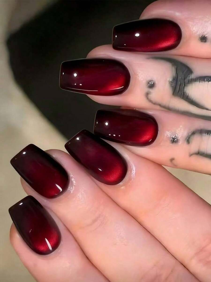 Black-to-Cherry Cat-Eye Almond Press-On Nails — gallery image 3