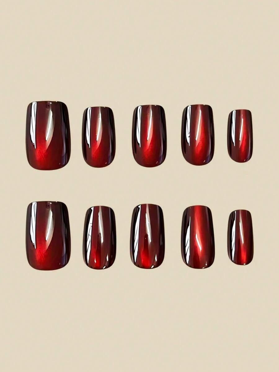 Black-to-Cherry Cat-Eye Almond Press-On Nails — gallery image 4