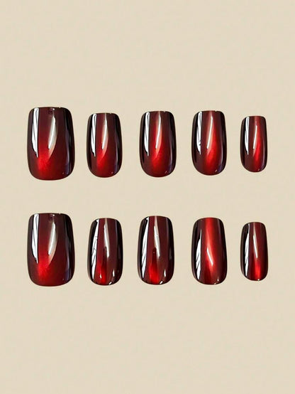 Black-to-Cherry Cat-Eye Almond Press-On Nails — gallery image 4