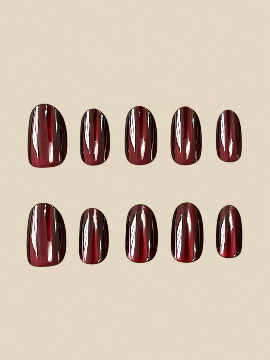 Black-to-Cherry Cat-Eye Almond Press-On Nails — gallery image 6