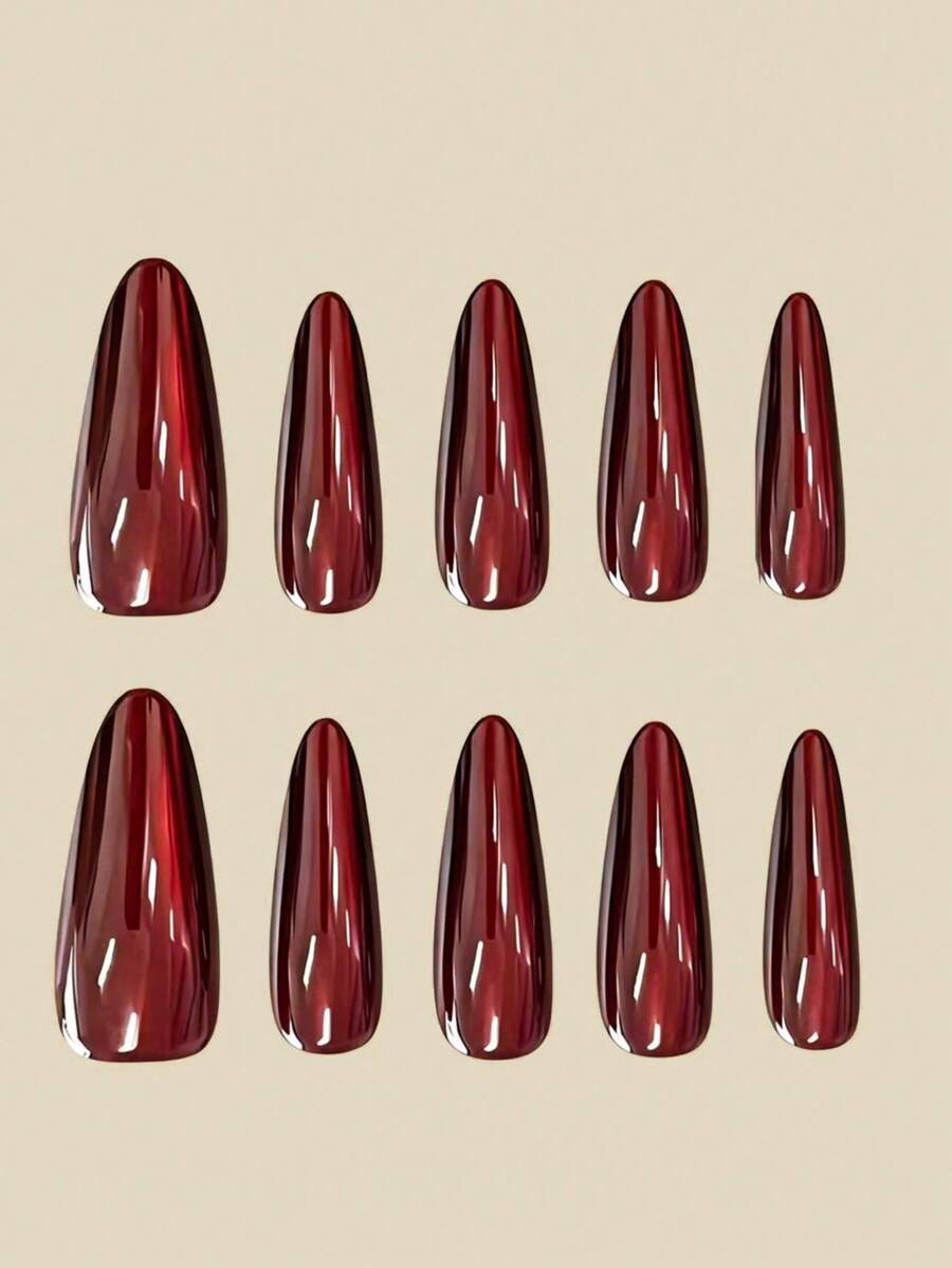 Black-to-Cherry Cat-Eye Almond Press-On Nails — gallery image 8