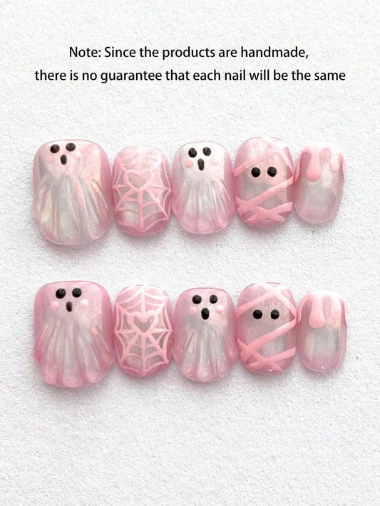 Pink Ghost and Spiderweb Press-On Nails — gallery image 1