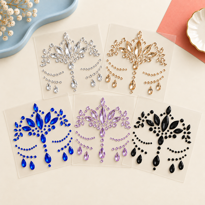 Five self-adhesive gem sticker sheets — fan arrangement